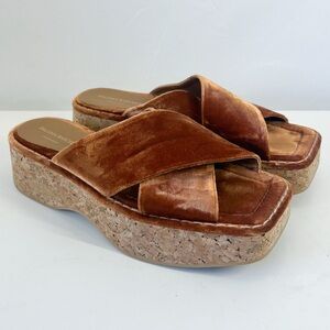 Paloma Barcelo Copper Velvet Cork Platform Sandals